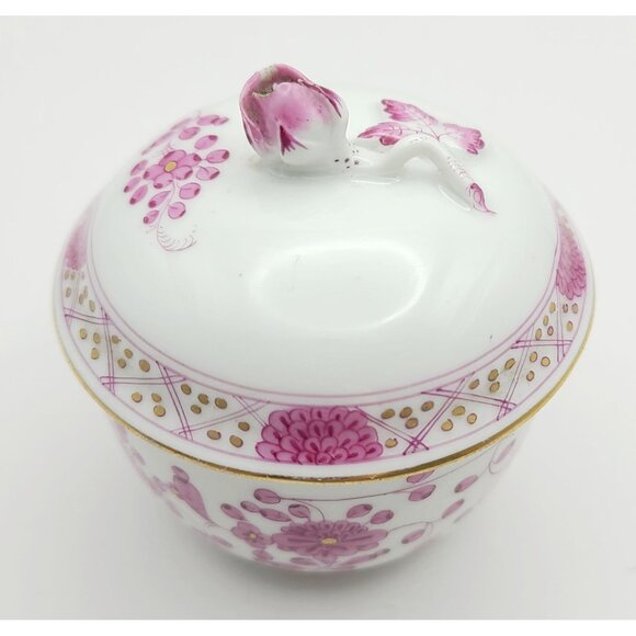 Meissen Indian Flower Pink Sugar Bowl Trinket Dish Pill Box Underside Flaw
